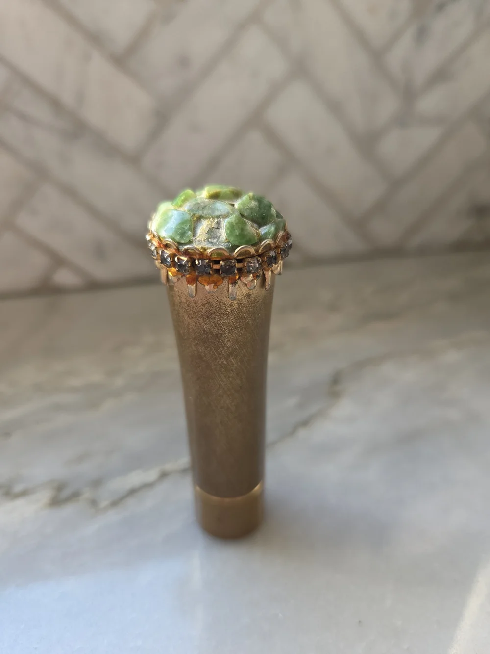 Vintage Rare Marian Bialac Lipstick Tube Genuine Jade Stones Crystals Intact